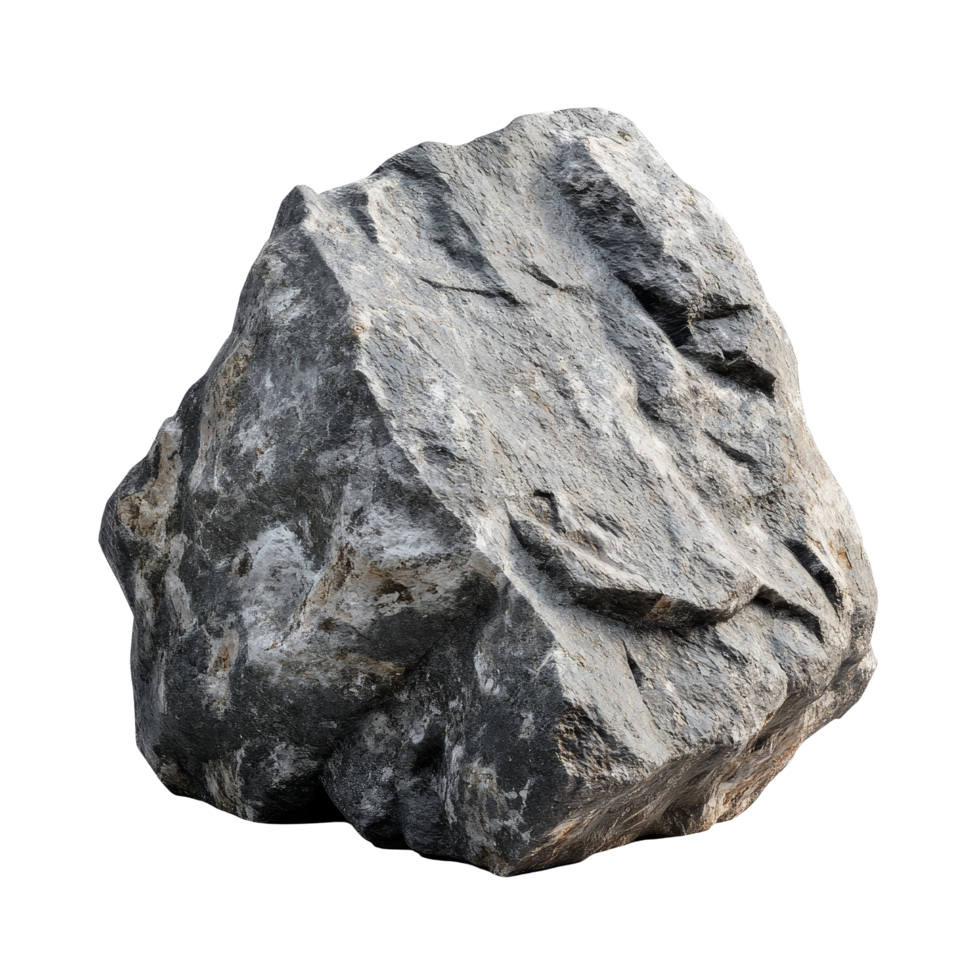 A textured rock sits prominently against a stark transparent background, showcasing its natural formations and colors, Rock shape on transparent background png