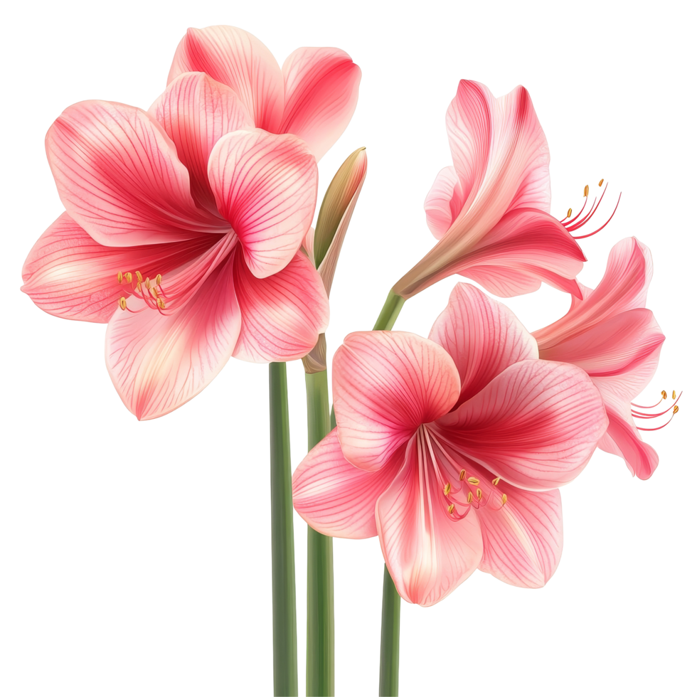 Vibrant amaryllis flowers in bright colors against a transparent background highlight their beauty, amaryllis flowers isolated transparent background png