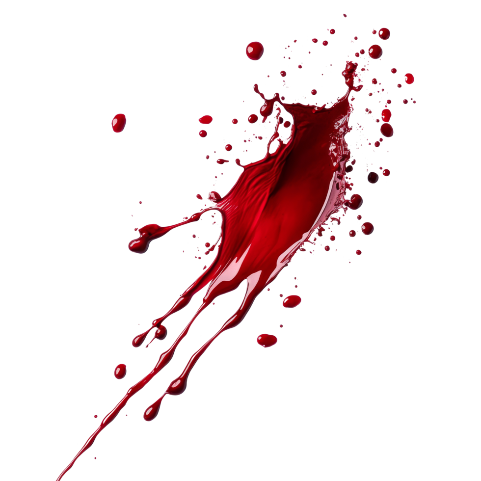 A vivid splash of blood against a stark transparent background, illustrating a dramatic and intense moment of stark contrast, Splash of blood on transparent background png