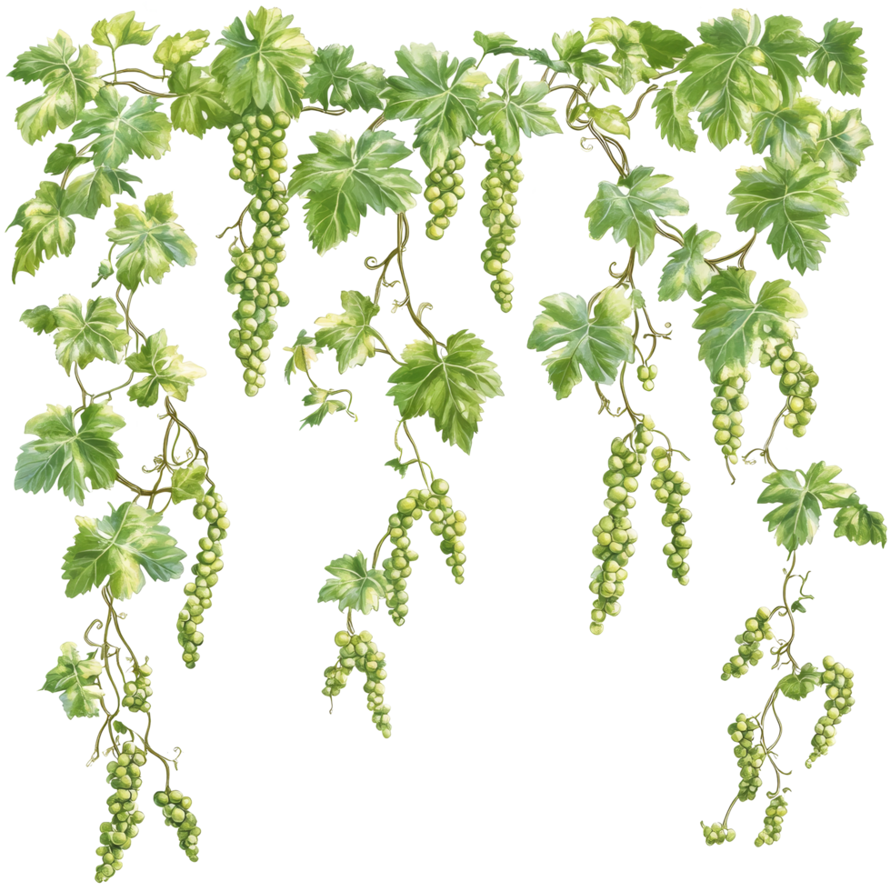 Grapevines with lush green leaves on a transparent background highlight natures organic beauty and growth, Mandarin fruit transparent isolated on trransparent png