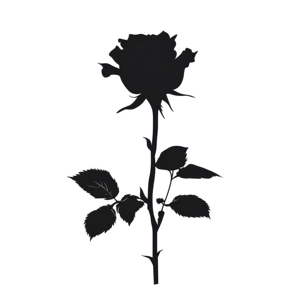 Elegant rose silhouette isolated against a pure transparent background highlighting natural beauty and simplicity, rose silhouette isolated on transparent background png