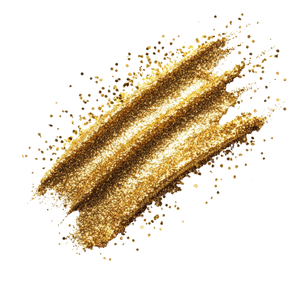 Gold glitter texture spreading across a transparent canvas creating a sparkling effect for artistic designs, gold glitter shape on a transparent background png