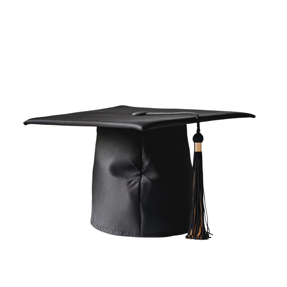 Graduation cap resting on a clean transparent background symbolizing academic achievement and celebration of education, graduation cap on transparent background png