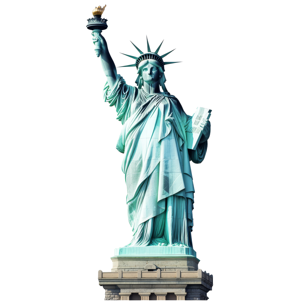 Statue of Liberty stands tall against a transparent background in New York, symbolizing freedom and democracy, Statue of Liberty in New York isolated on transparent background png