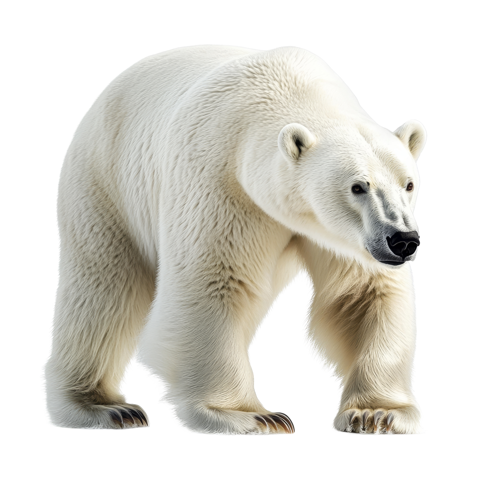 A majestic polar bear stands alone against a soft transparent background in a serene display of its natural beauty, Polar bear isolated on transparent background png
