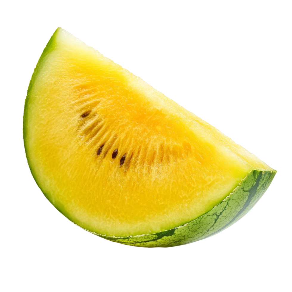 Fresh slice of yellow watermelon isolated on a transparent background perfect for summer refreshment and healthy snacking, slice yellow watermelon isolated on transparent background png