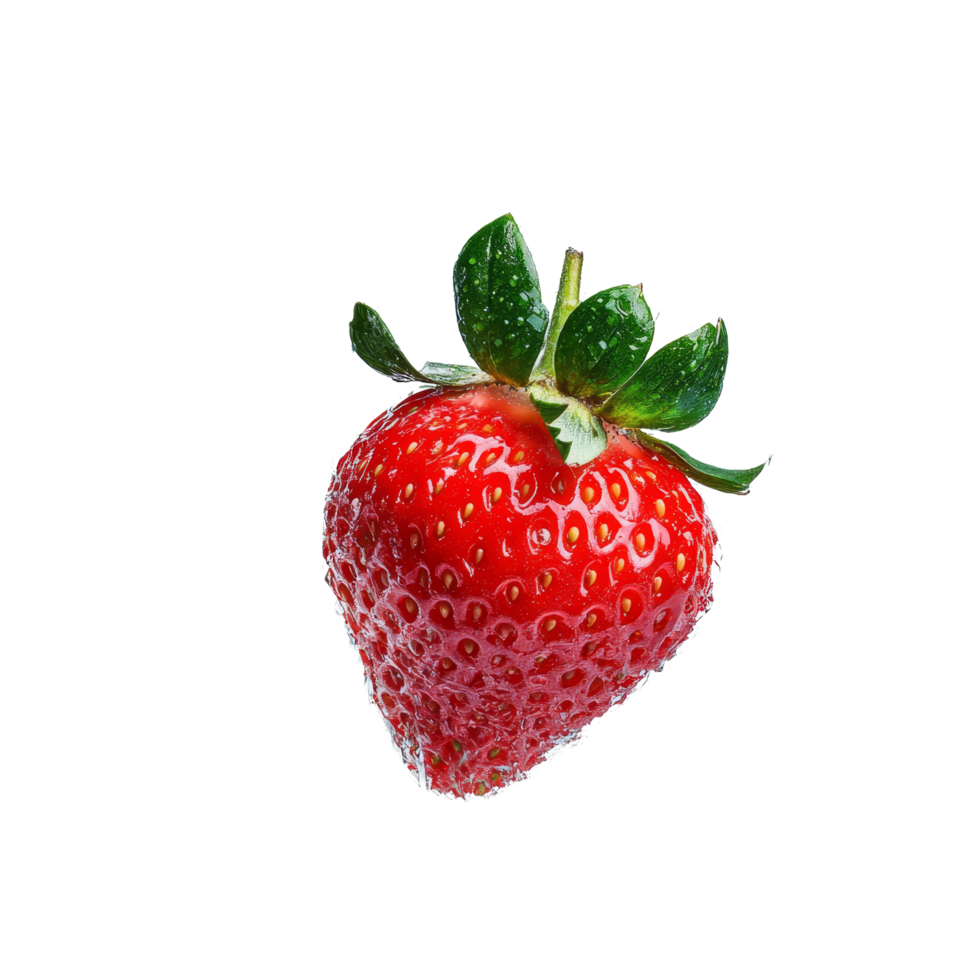Strawberry splashes into clear water creating dynamic droplets against a transparent background, strawberry splashing into water isolated on transparent background png