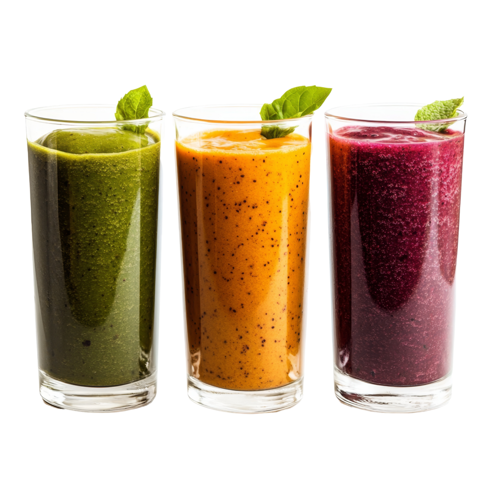 köstlich gesund Superfood Smoothies im klar Brille mit frisch Minze garniert auf ein transparent Hintergrund, gesund Superfood Smoothies im Glas isoliert auf transparent Hintergrund png