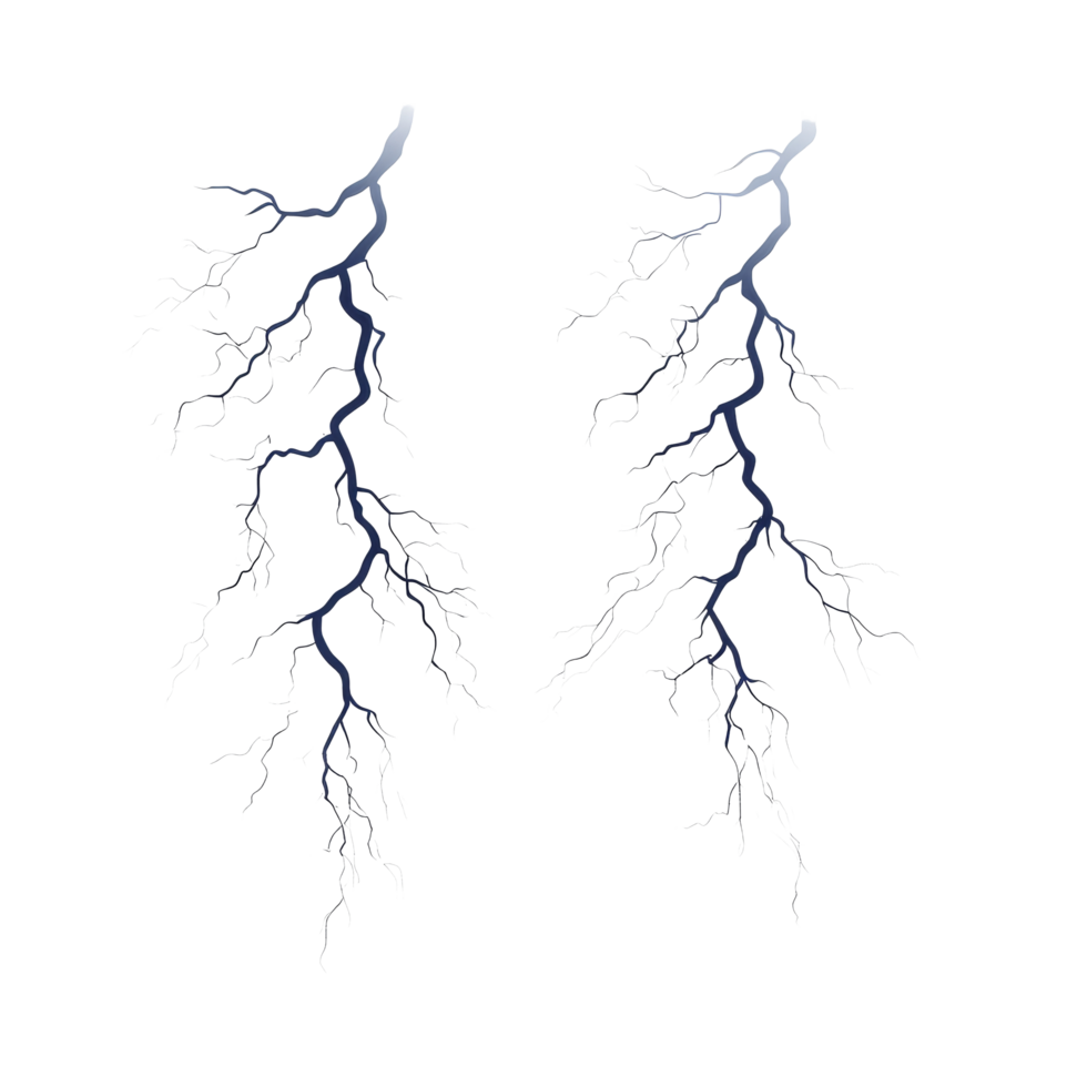 Striking realistic lightning bolts isolated on a transparent background for creative designs and illustrations, Striking Realistic Lightning Bolts Isolated isolated on transparent background png