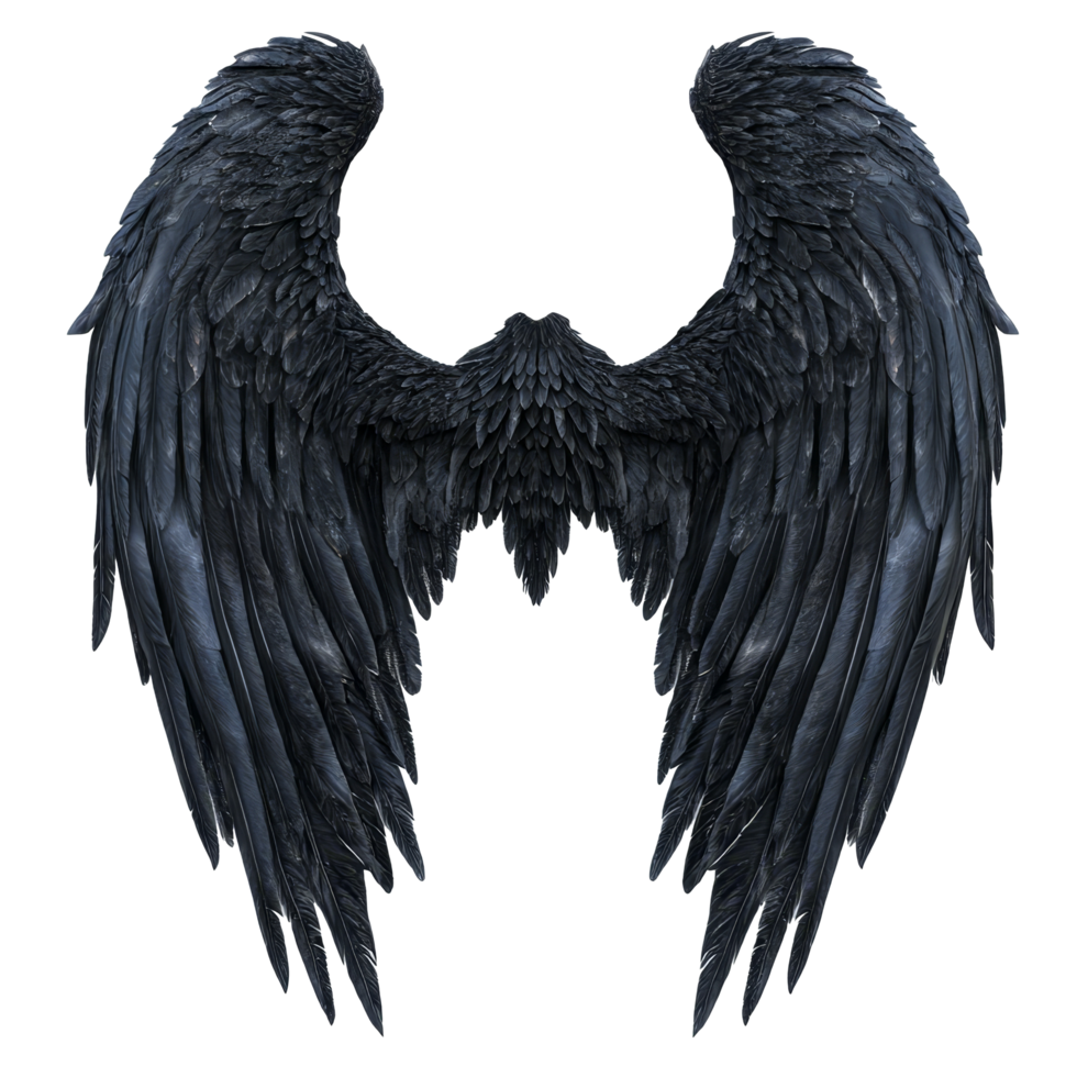 Dark angel wings displayed prominently on a pristine transparent background for artistic inspiration, Black Angel wings on transparent background png