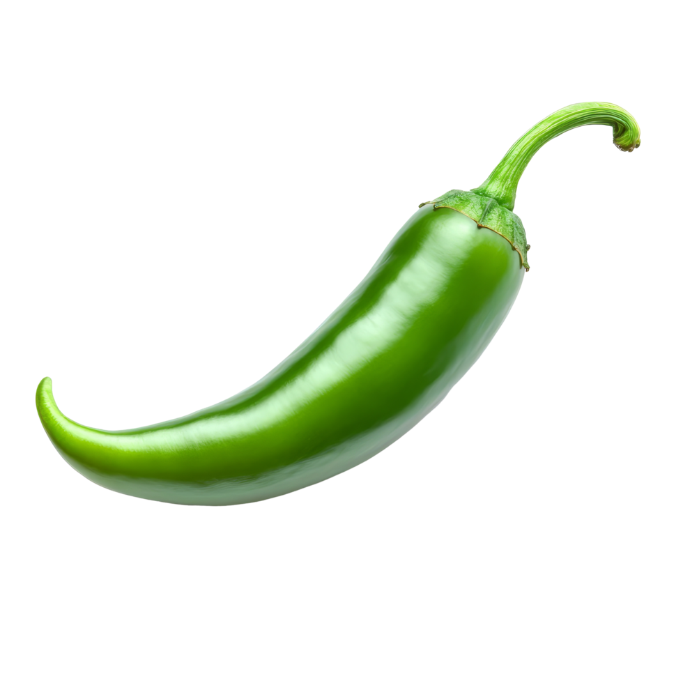 Fresh green chili pepper isolated on a transparent background showcasing its vibrant color and smooth texture, Green chili pepper isolated on transparent background png