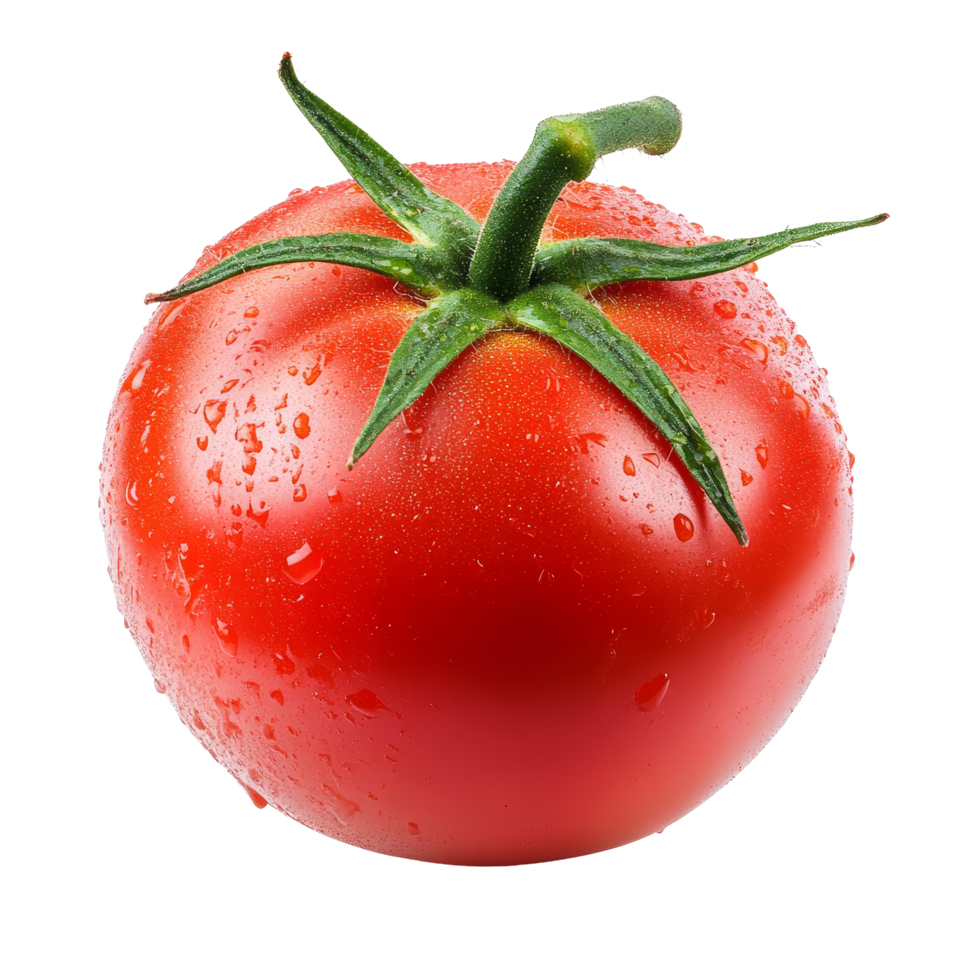 Fresh red tomato with water droplets on transparent background showcasing natural color and texture, Tomato isolated full depth of field on transparent background png
