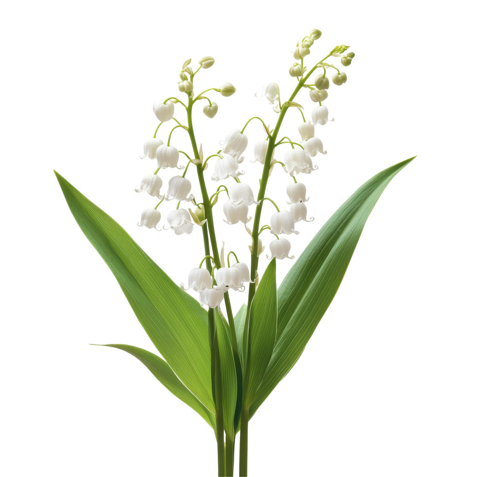 Elegant lily of the valley flowers standing gracefully against a clean transparent background in bright natural light, lily of the valleys flower isolated on transparent background png