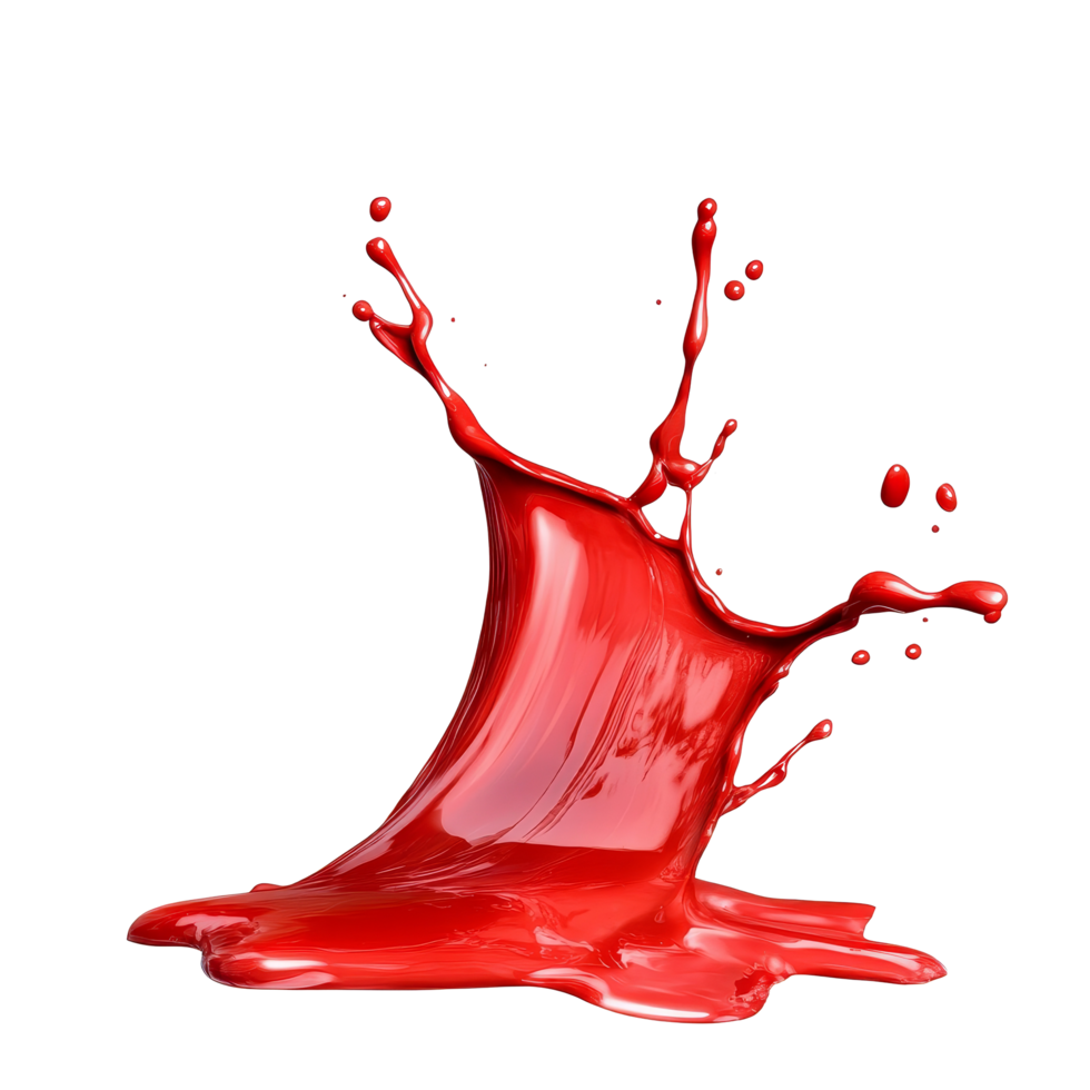 A vibrant red color splash isolated on a transparent background creates a striking visual impact, red color splash isolated on transparent background png