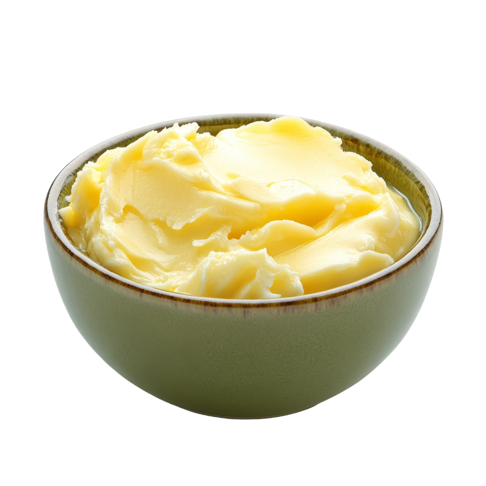 Bowl filled with creamy margarine on a neutral background ideal for cooking and baking activities, Bowl of margarine png