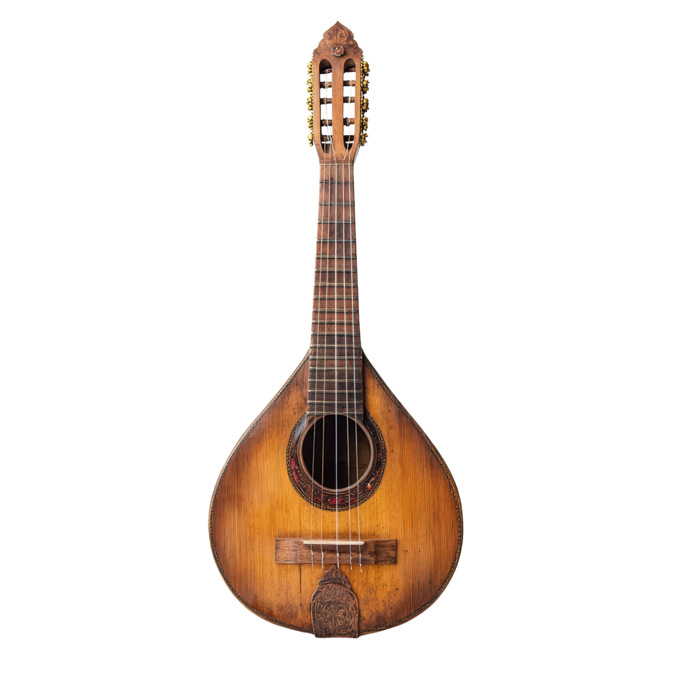 A beautifully crafted vihuela displayed against a transparent background, showcasing its intricate details and design, vihuela isolated on transparent background png