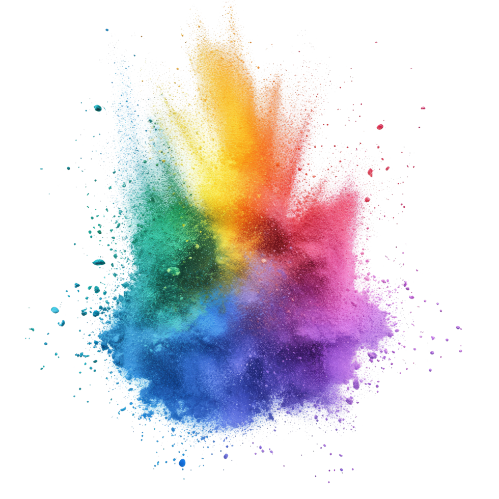 Vibrant rainbowcolored paint powder splash isolated on a transparent background for creative artistic projects, rainbow colored paint powder splash isolated png