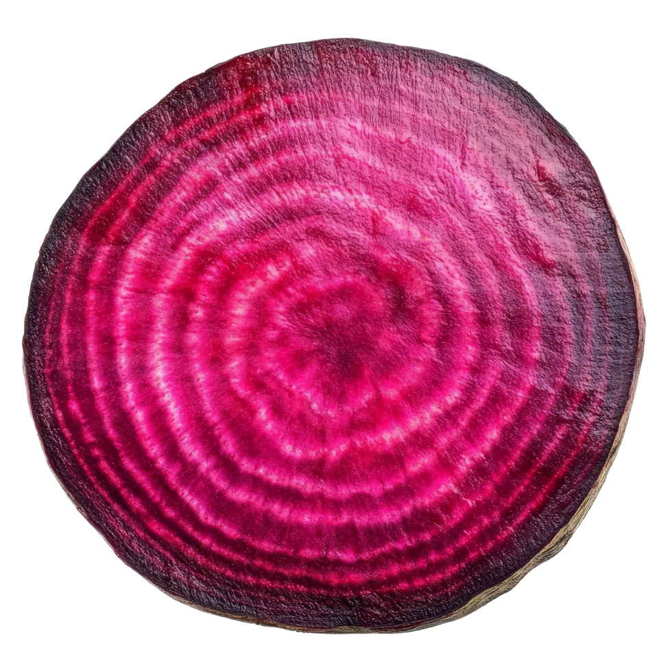 Freshly sliced beetroot showcasing its vibrant, circular pattern isolated on a plain transparent background, slice of beetroot isolated on transparent background png