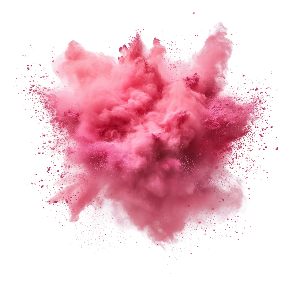 Vibrant pink Holi color powder explosion symbolizing festive joy and celebration during the festival of colors, Pink Holi Paint Splash with Color Powder Explosion on transparent background png