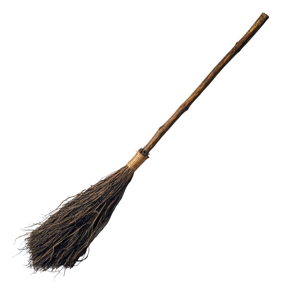 Realistic witch broom on a transparent background for Halloween decorations and themed events, Realisitc Witch broom on transparent background png