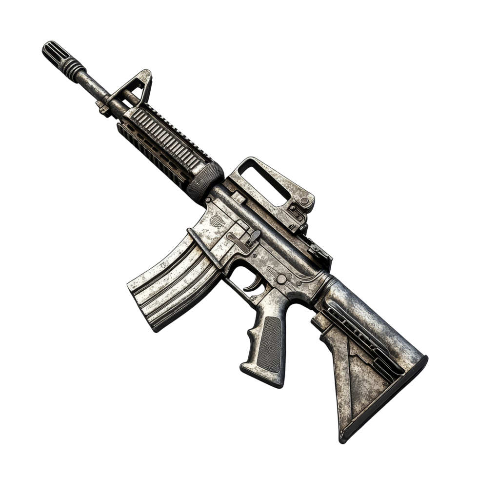 Detailed view of an assault rifle placed on a clean transparent background for a clear presentation of design and features, M4A1 Assault Rifle on transparent background png