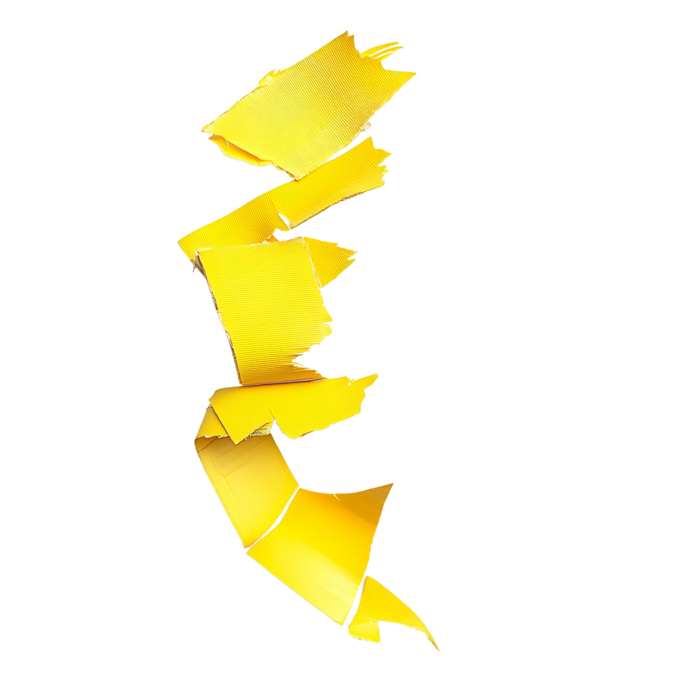 Torn yellow tape arranged artistically on a clean transparent background showcasing texture and design at a craft space, yellow tapes on transparent backgroundfile. torn yellow sticky tape, adhesive png