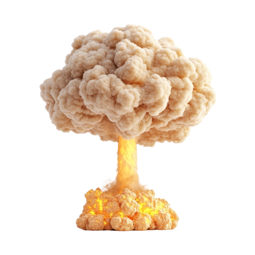 Nuclear detonation mushroom cloud rises above the landscape, symbolizing atomic power and its consequences, Nuclear Detonation Mushroom Cloud Symbolizing Atomic Explosion Isolated on transparent png