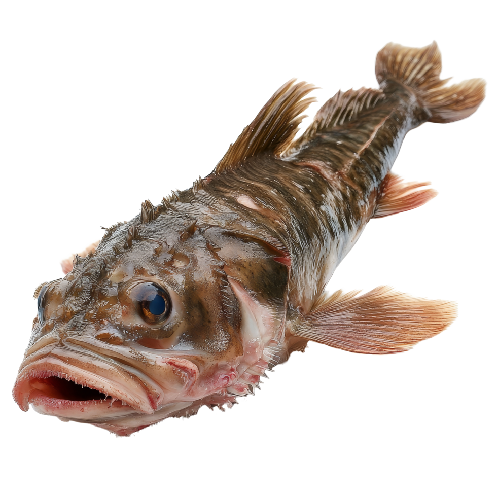 Fresh monkfish displayed on a clean transparent background, showcasing its unique features and textures, Monkfish on transparent background png
