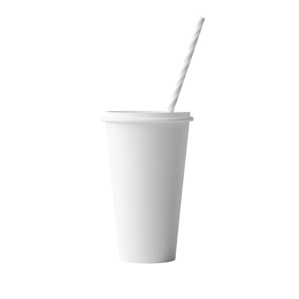 Mockup template of a paper soda cup with a straw on a plain background for design presentations and marketing, Paper Soda Cup with Straw Mockup Template Isolated on Light Grey Background png