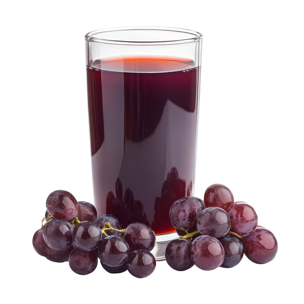 A refreshing glass of grape juice beside fresh grapes on a transparent background, glass of grapes juice on transparent background png