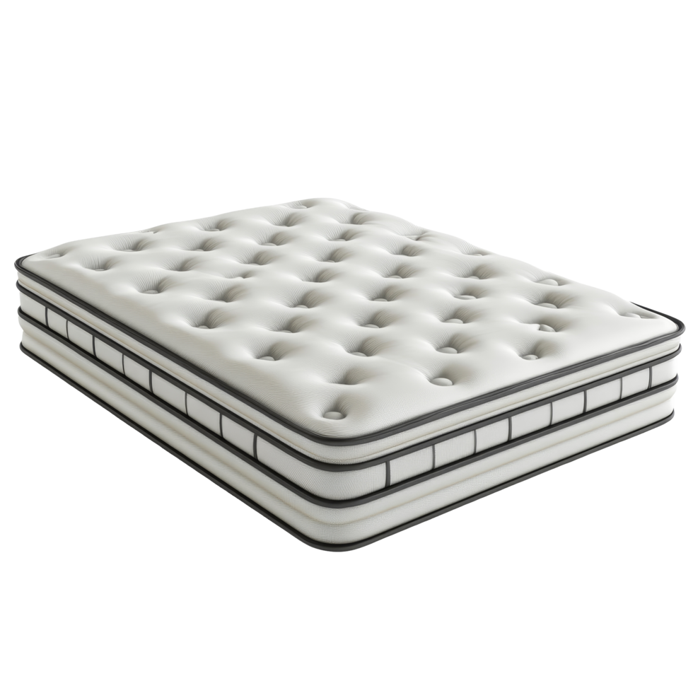 Detailed rendering of a modern mattress design isolated on a clean transparent background for product display, Mattress section 3d rendering isolated on transparent background png