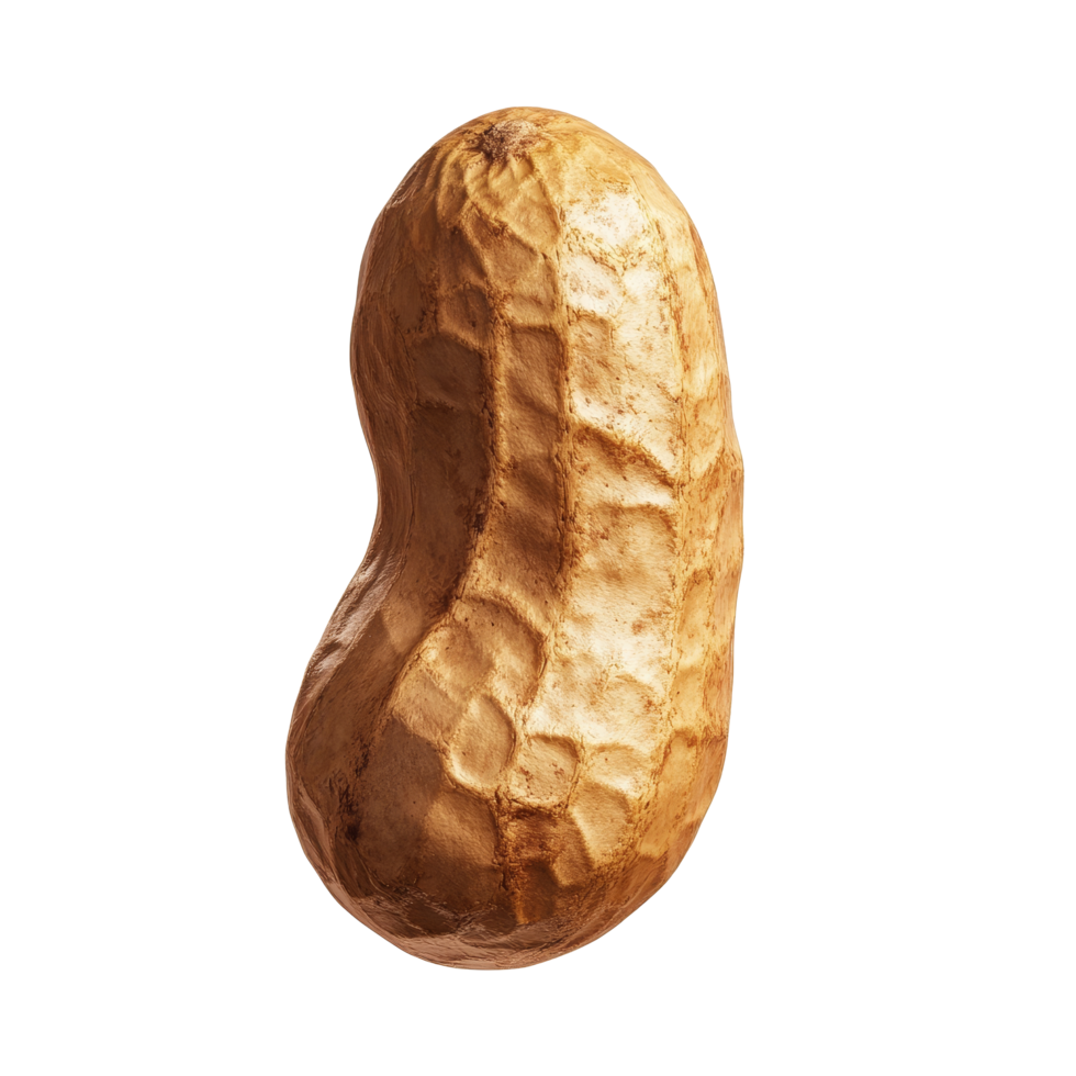 Closeup view of a single peanut isolated on a clean background, highlighting its textured shell and unique shape, Peanut isolated png