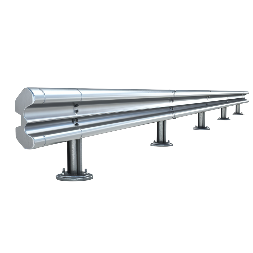 Protective guardrail designed for road safety and accident prevention, isolated on a transparent background, Guardrail for Road Protection Isolated on transparent background png