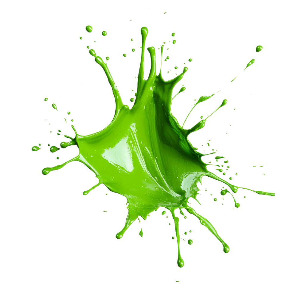 Bright green paint splash isolated on a transparent background creating an energetic and dynamic visual effect, green paint splash isolated on transparent background png