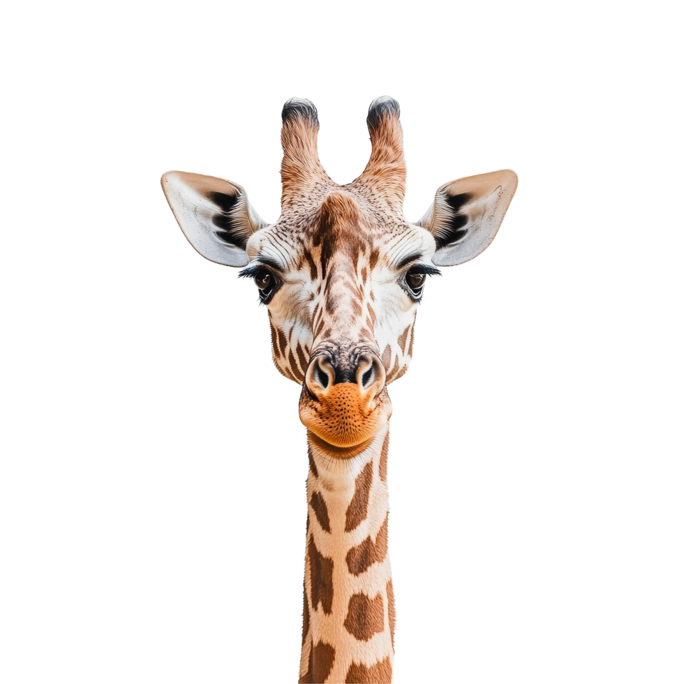 Playful giraffe with distinct spots poses against a clean transparent background in a bright setting, Giraffe on transparent background png