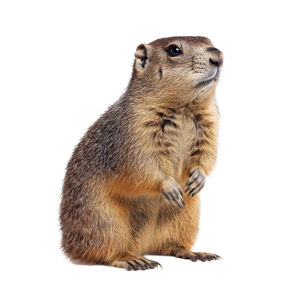 Marmot standing upright against a transparent background in a natural and curious posture, Marmot on transparent background png