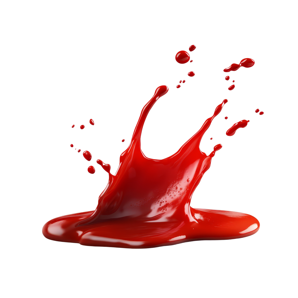 A vibrant ketchup splash creates dynamic shapes against a clean transparent background in a playful display of color, Ketchup Splash on transparent background png