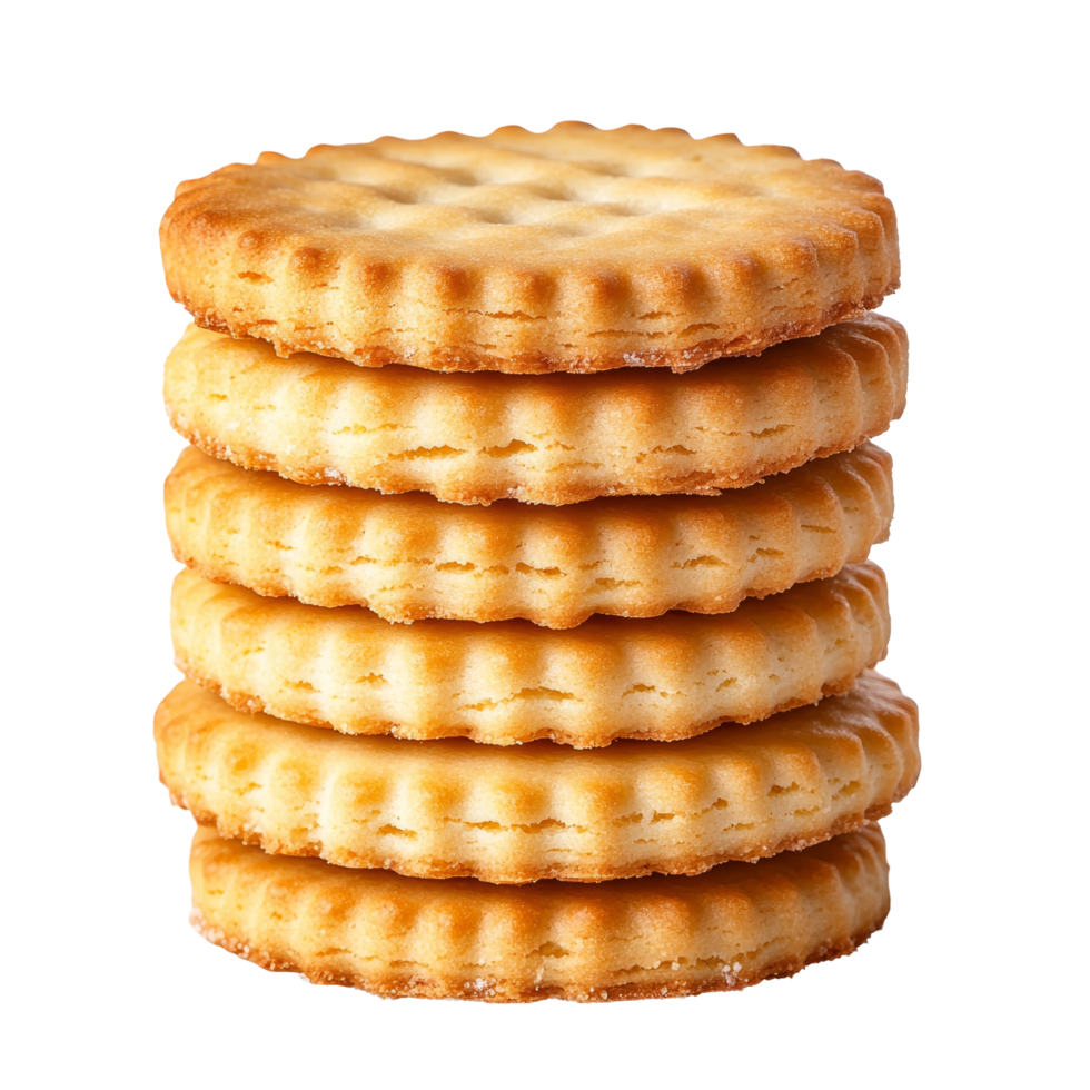A stack of delicious butter biscuits arranged neatly against a clean transparent background for a simple, appetizing look, stack of butter biscuits on transparent background png