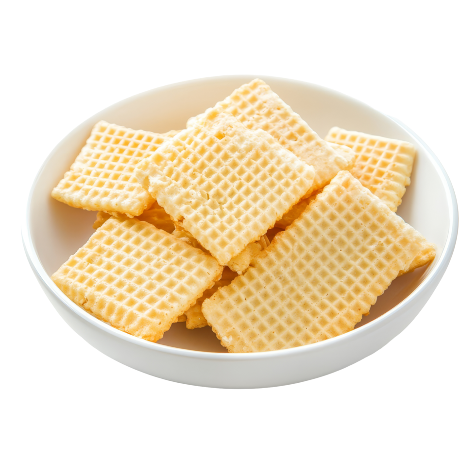Delicious wafers arranged neatly on a transparent plate against a bright background, Wafers in a plate isolated on transparent background png