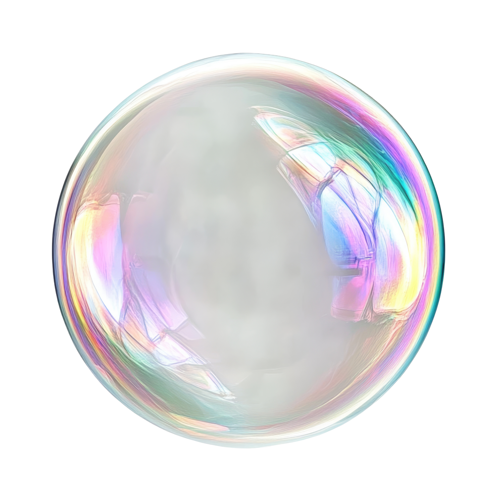 A detailed view of a vibrant soap bubble floating gracefully against a clean transparent background, soap bubble on transparent background png