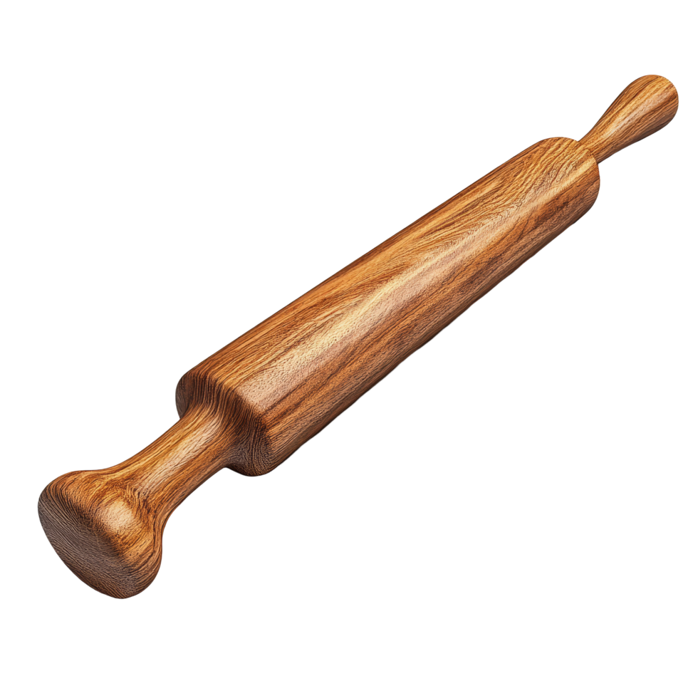 An isolated wooden rolling pin resting on a clean transparent surface, perfect for baking and culinary tasks in any kitchen, Wooden rolling pin isolated png