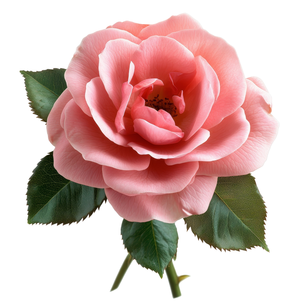 Beautiful pink rose bush isolated on a transparent background showcasing its delicate petals and leaves, a pink rose bushfile of isolated object on transparent background png