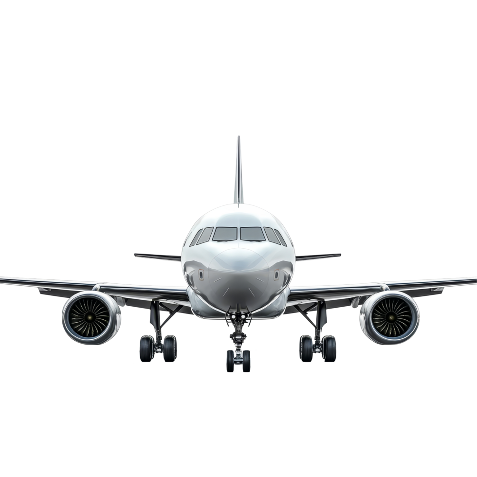 Airplane isolated against a transparent background showcasing its sleek design and engine details, Airplane isolated png