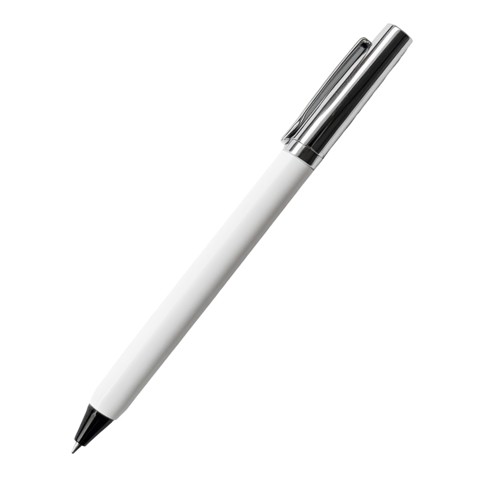 A sleek transparent pen with a silver clip resting on a minimalistic transparent background, Pen transparent background png