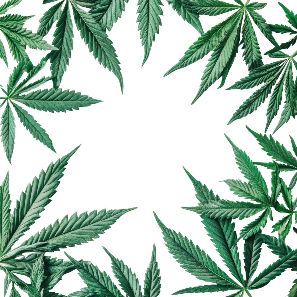 Cannabis hemp leaves arranged on a transparent background showcasing natural greenery and intricate leaf patterns, Cannabis hemp leaves transparent background png