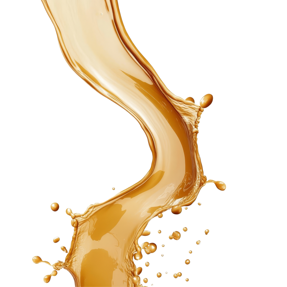 Caramel splash in motion creates a wave of sweet delight isolated against a backdrop, caramel splash in motion wave flow air isolated on transparent background png