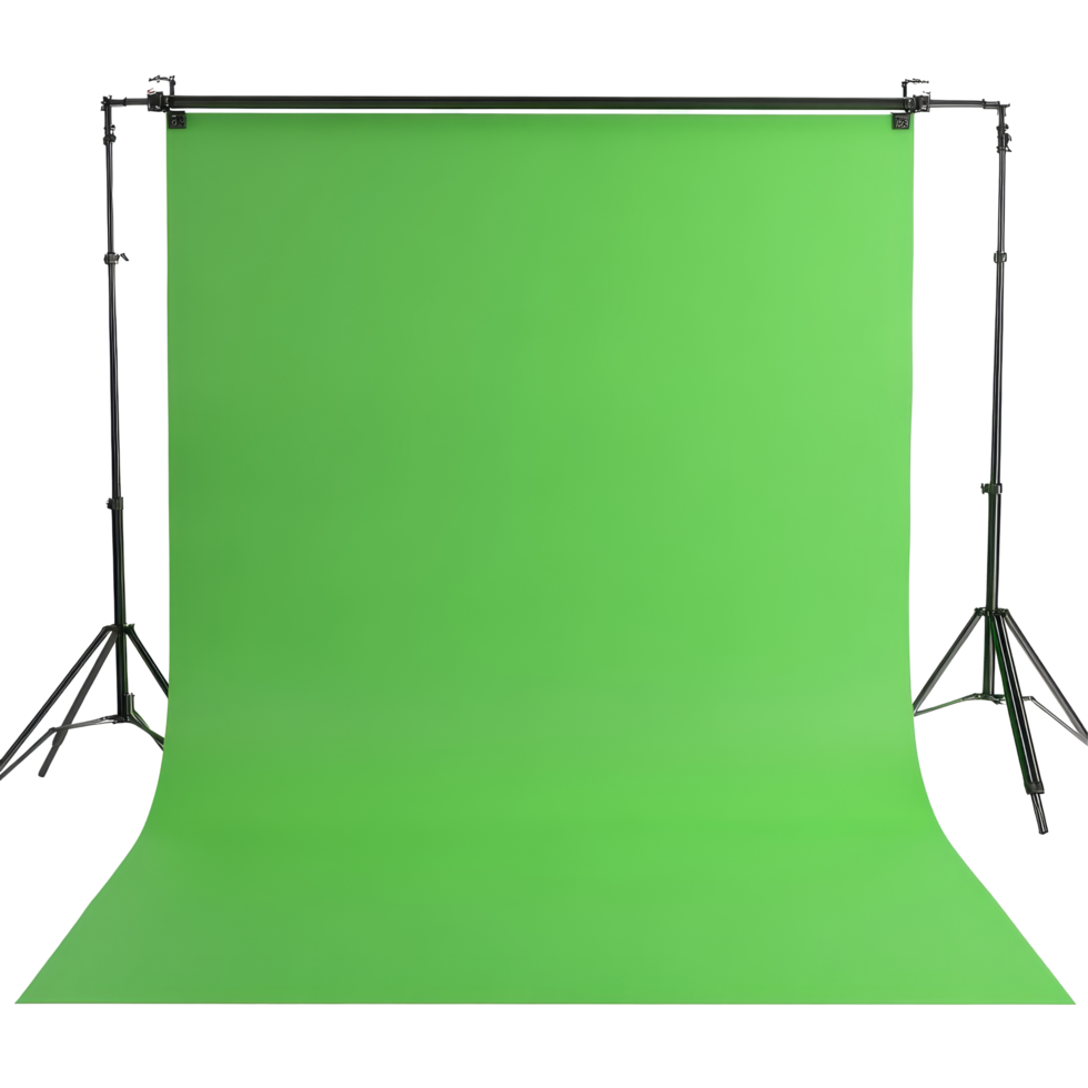 Green screen setup on a transparent background for versatile filming and photography projects at any time, Green screen isolated on transparent background png