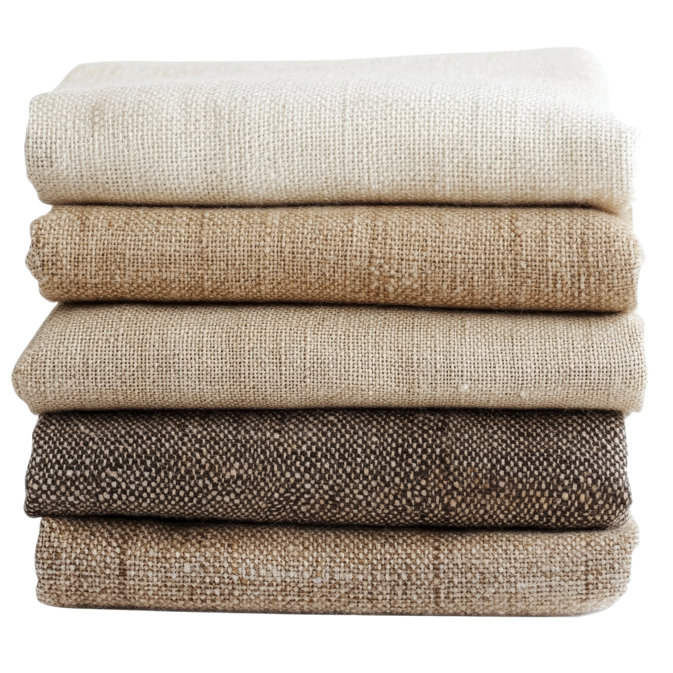 Stack of tweed fabric in various neutral shades isolated on a solid transparent background, stack of Tweed fabric, transparent isolated on solid transparent background png