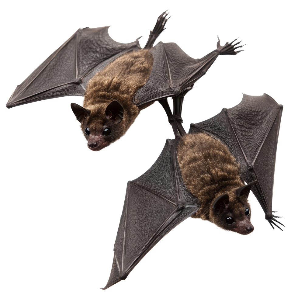 Bats perched on a plain transparent background showcasing their intricate wing structures in detail, Bats on transparent background png