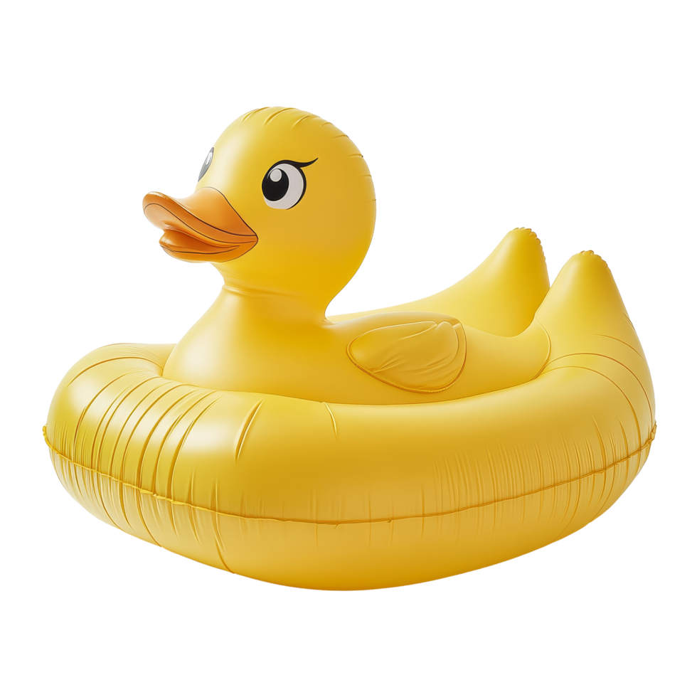 Bright yellow rubber duck pool float on a clean transparent background, perfect for summer fun and relaxation, Yellow Rubber Duck Pool Float On transparent background png